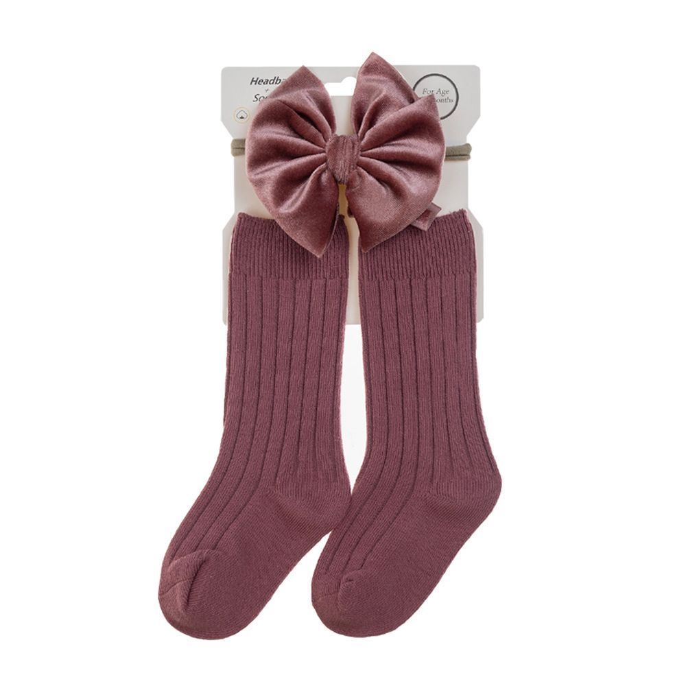 D' Daniela - Mikha Socks & Ribbon Bow Set For Babies & Girls - Magenta