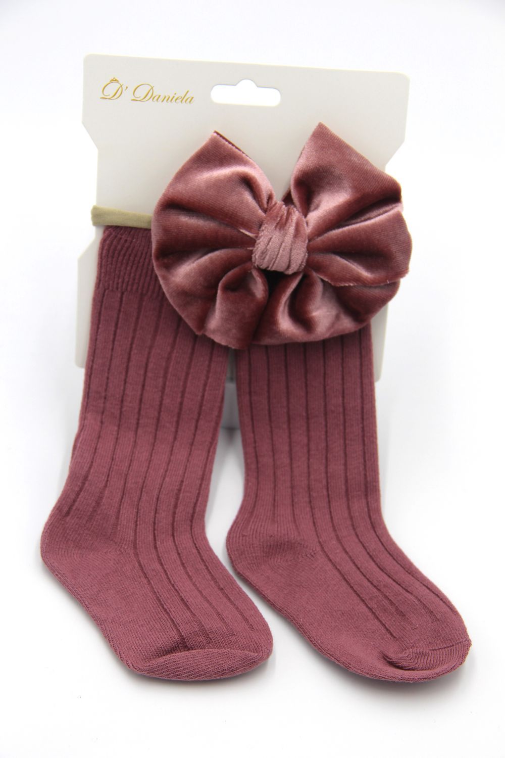 D' Daniela - Mikha Socks & Ribbon Bow Set For Babies & Girls - Magenta