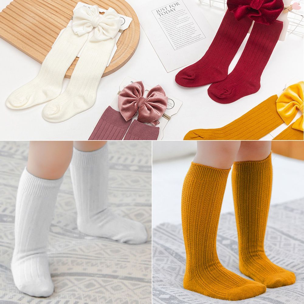 D' Daniela - Mikha Socks & Ribbon Bow Set For Babies & Girls - Mustard Yellow