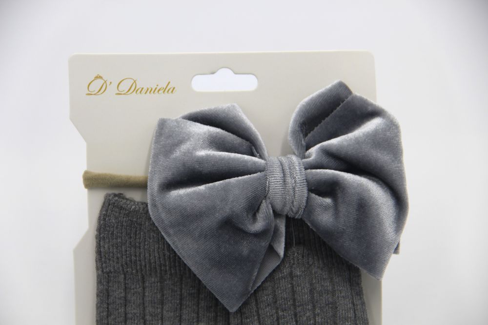 D' Daniela - Mikha Socks & Ribbon Bow Set For Babies & Girls - Grey