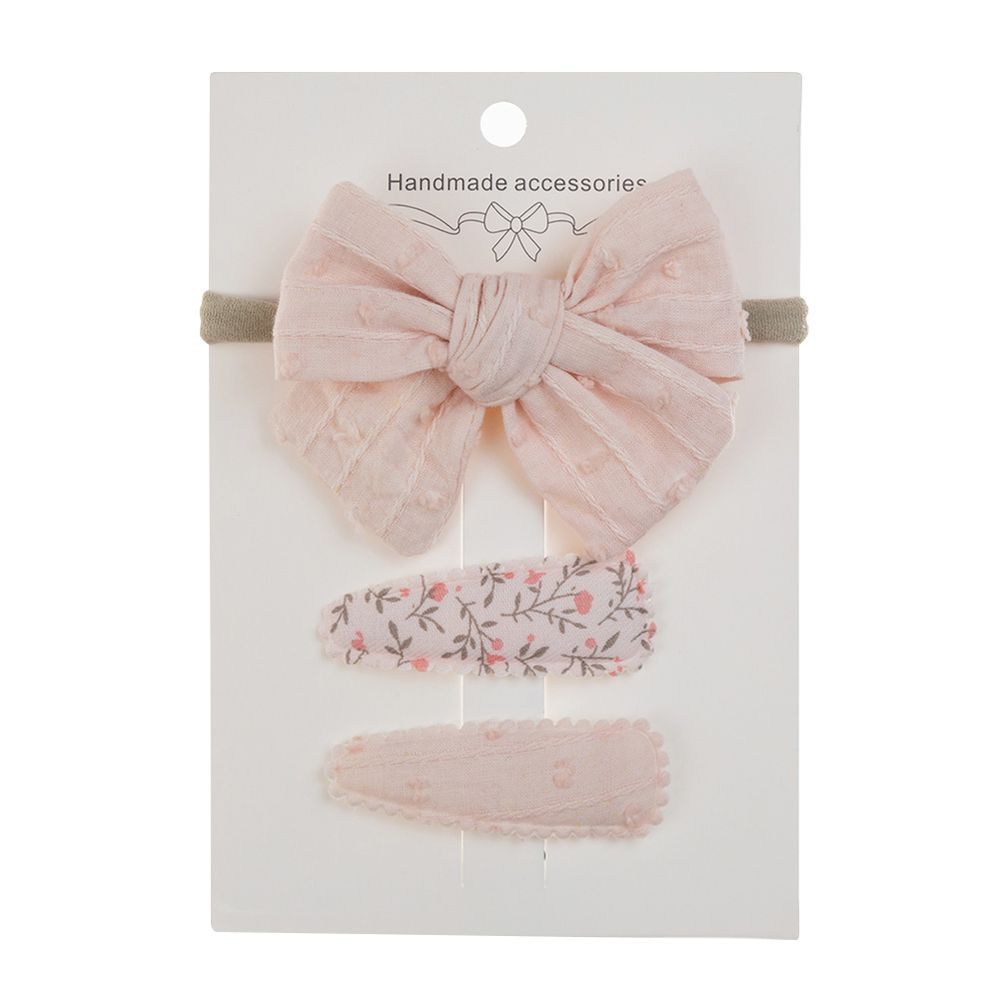 D' Daniela - Jana Ribbon Bow Clip Set W/ Ponytail For Babies & Girls - Baby Pink