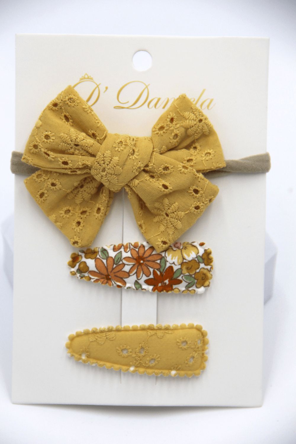 D' Daniela - Jana Ribbon Bow Clip Set W/ Ponytail For Babies & Girls - Yellow