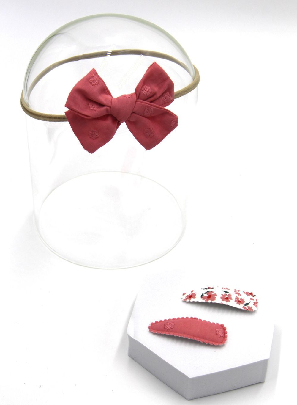 D' Daniela - Jana Ribbon Bow Clip Set W/ Ponytail For Babies & Girls - Hot Pink