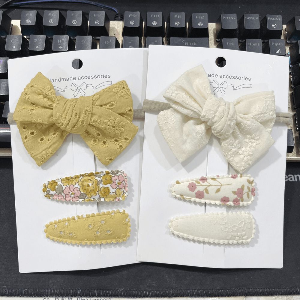 D' Daniela - Aira Ribbon Bow Clip Set W/ Ponytail For Babies & Girls - White