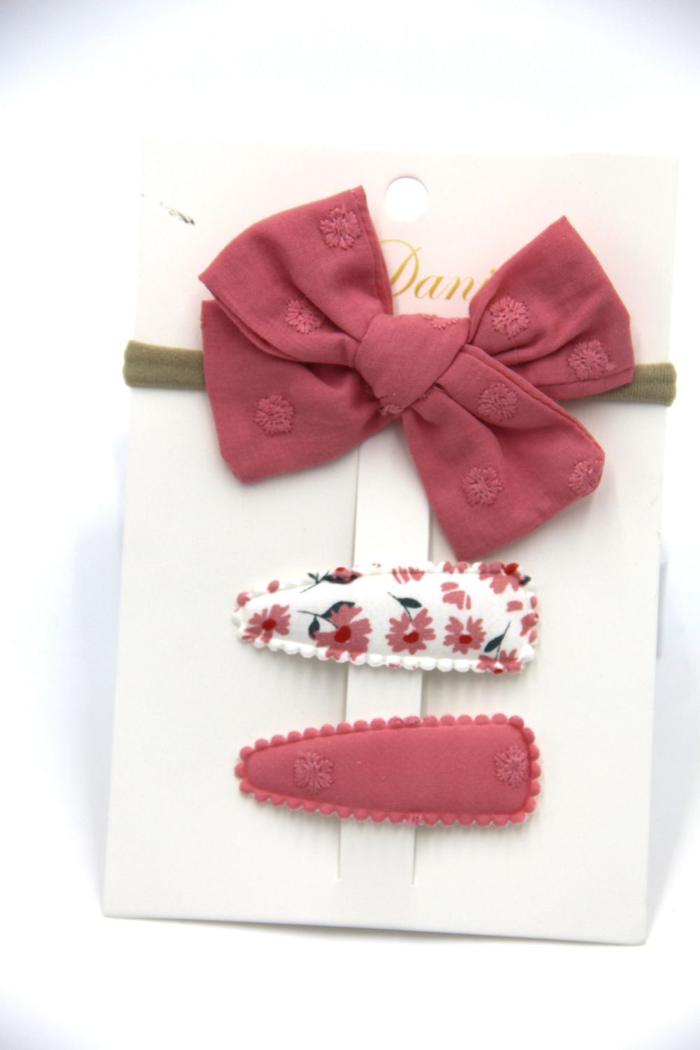 D' Daniela - Aira Ribbon Bow Clip Set W/ Ponytail For Babies & Girls - Dark Pink