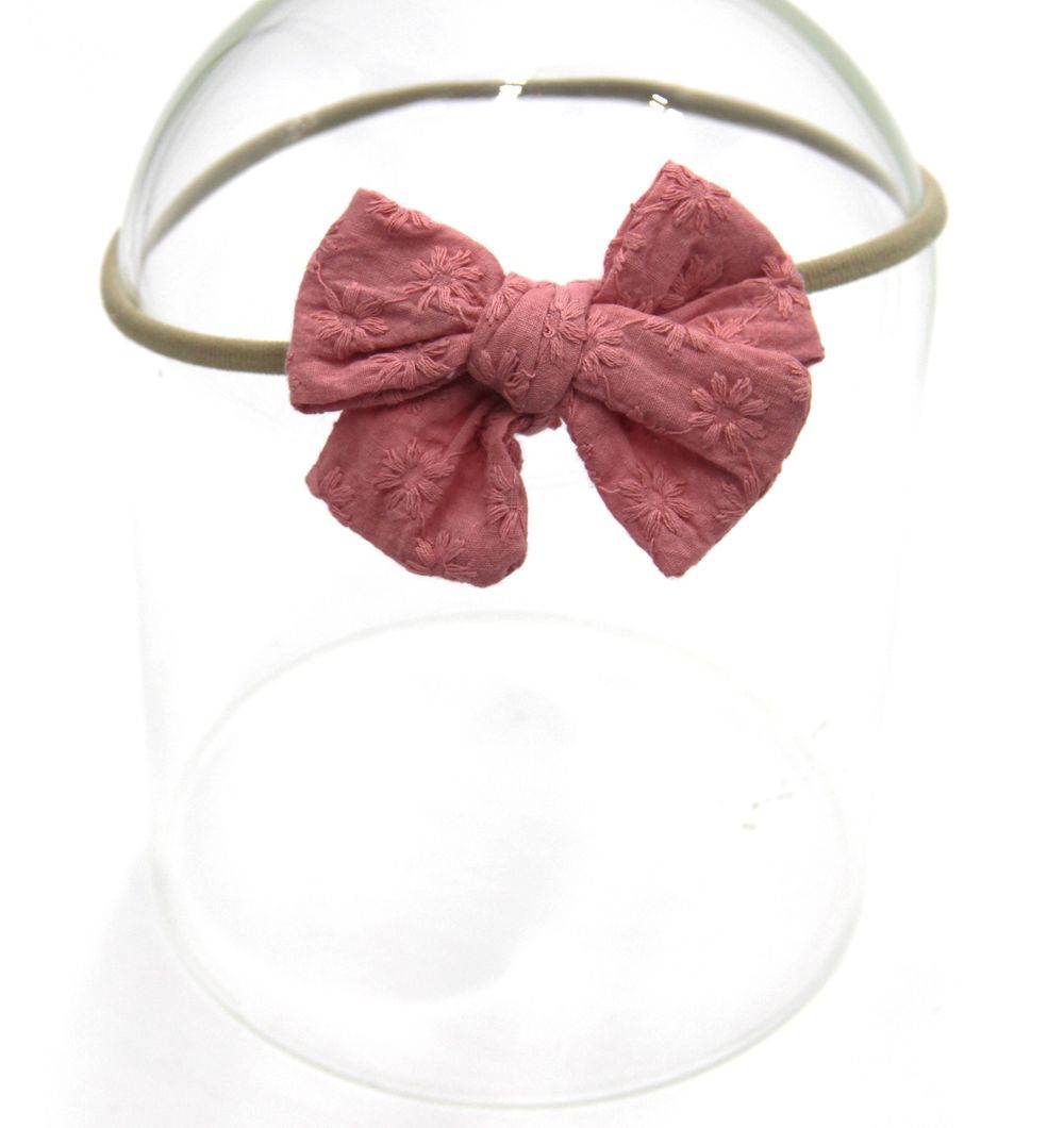 D' Daniela - Aira Ribbon Bow Clip Set W/ Ponytail For Babies & Girls - Dark Pink