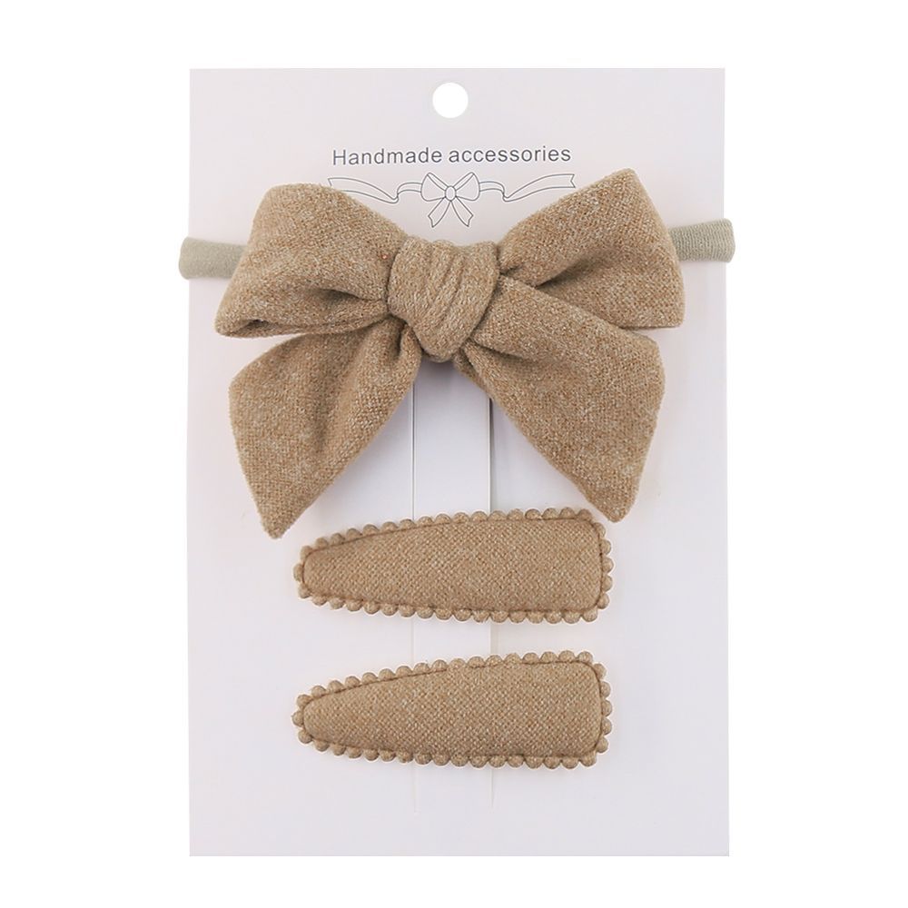 D' Daniela - Sara Ribbon Bow Clip Set W/ Ponytail For Babies & Girls - Brown