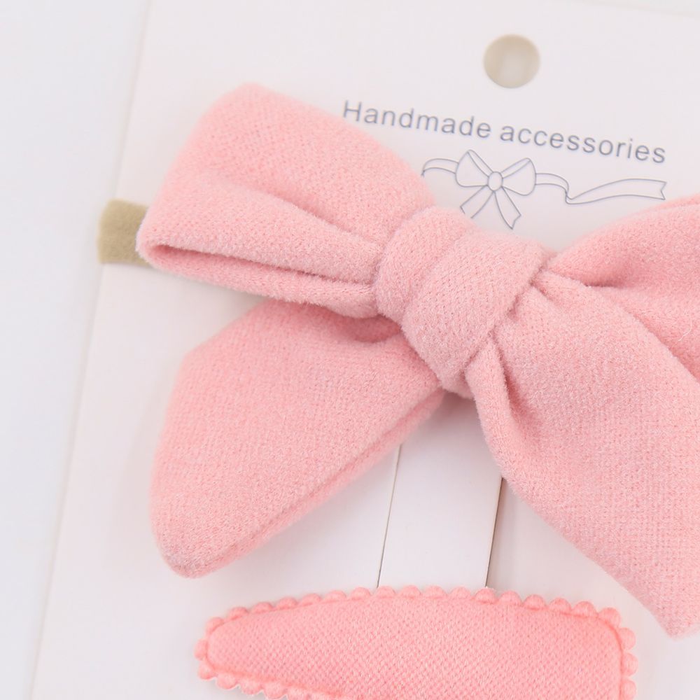 D' Daniela - Sara Ribbon Bow Clip Set W/ Ponytail For Babies & Girls - Baby Pink