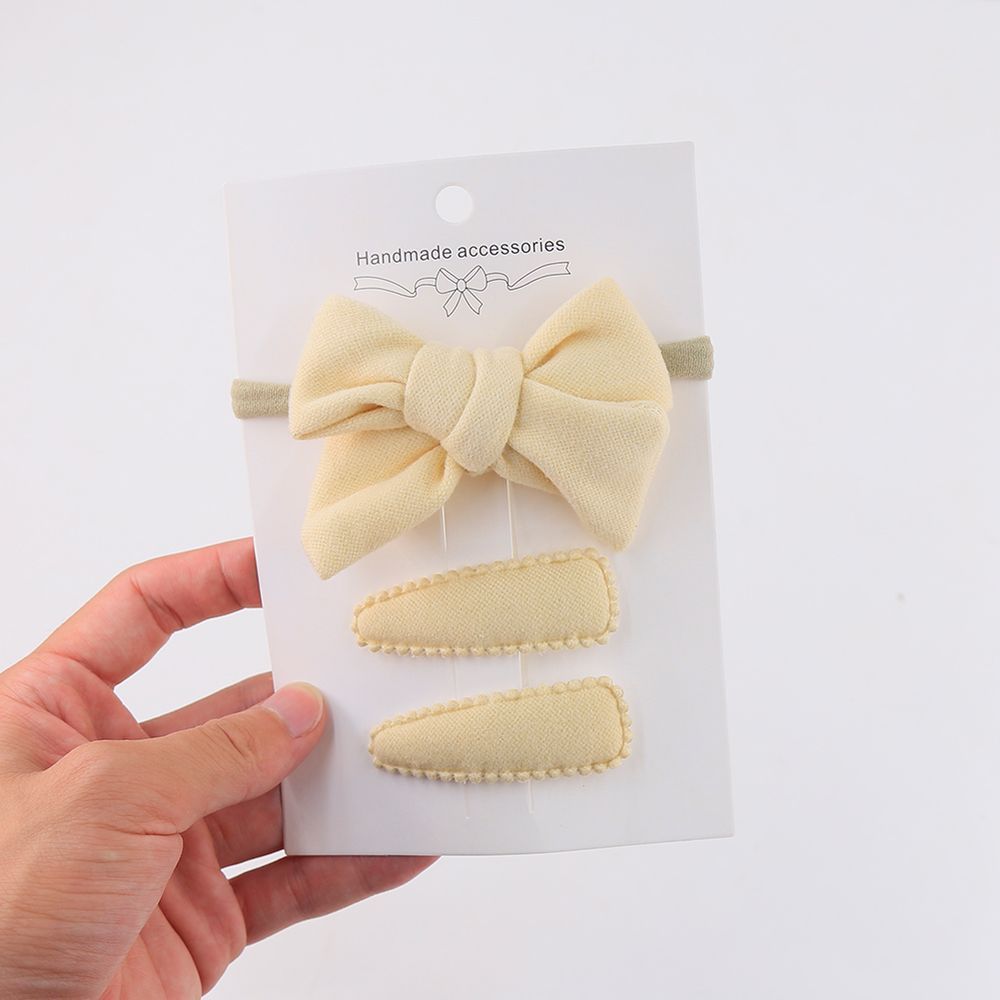 D' Daniela - Sara Ribbon Bow Clip Set W/ Ponytail For Babies & Girls - Cream