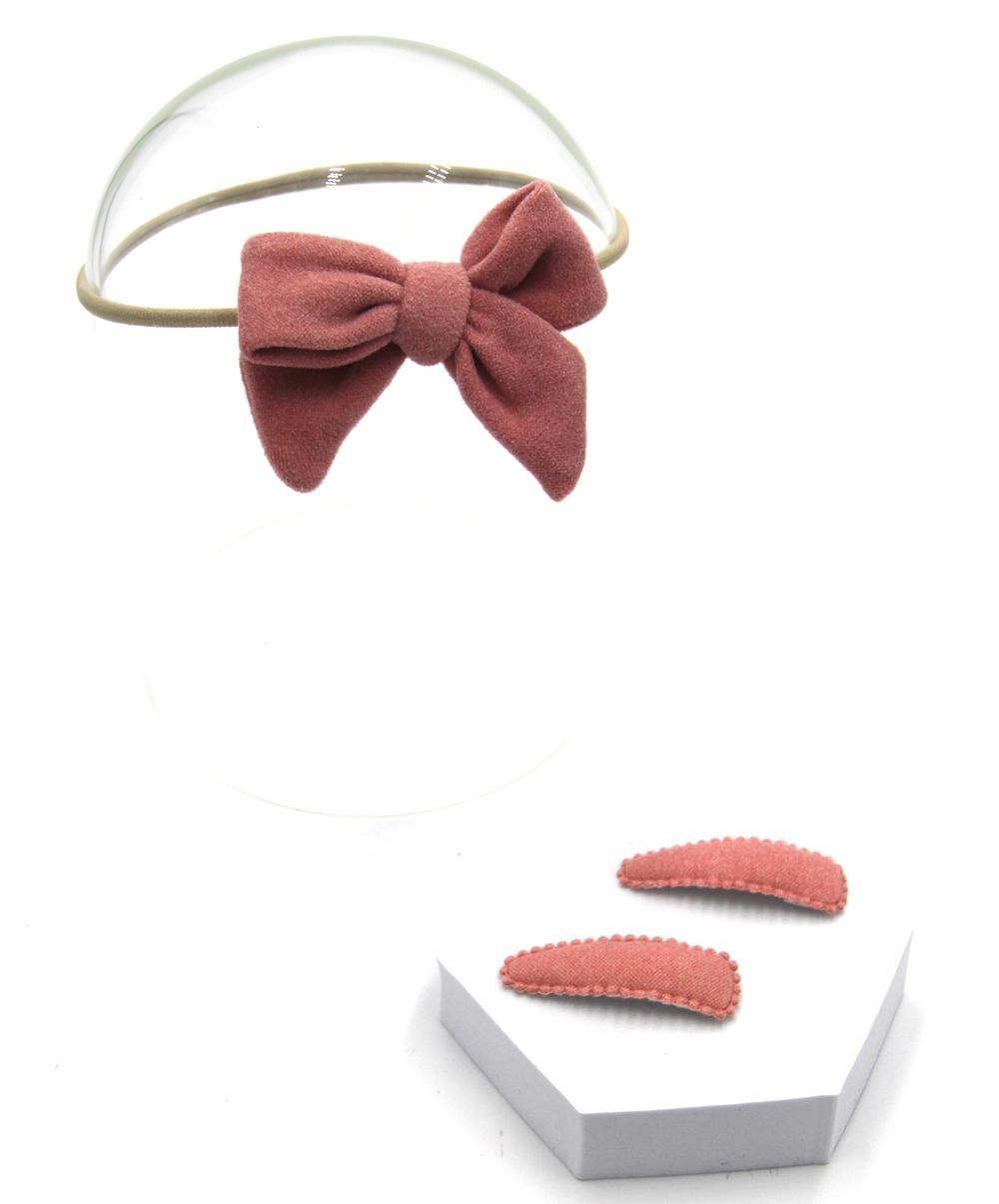 D' Daniela - Sara Ribbon Bow Clip Set W/ Ponytail For Babies & Girls - Peach