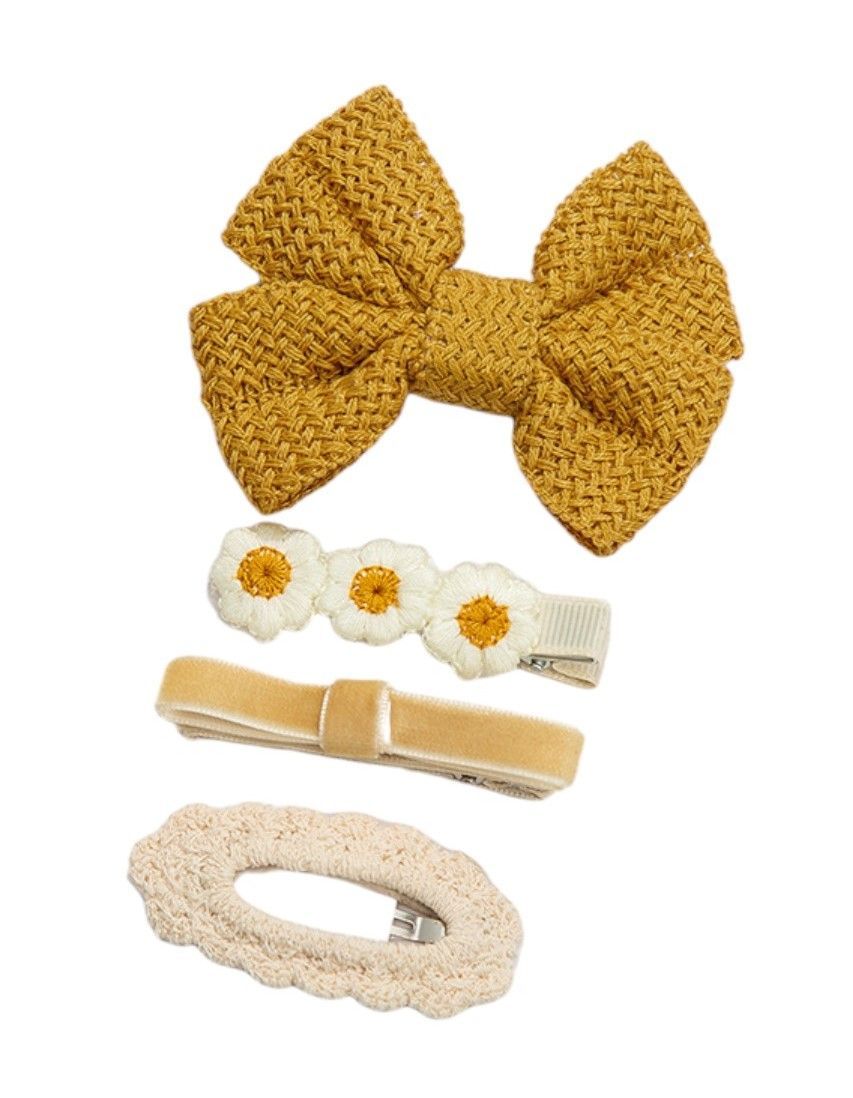 D' Daniela - Eira Ribbon Bow Clip Set With Ponytail - Yellow