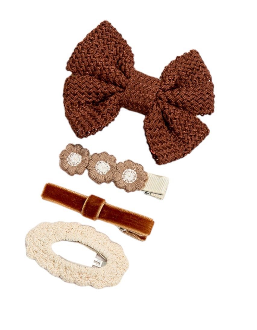 D' Daniela - Eira Ribbon Bow Clip Set - 4pcs - Ginger