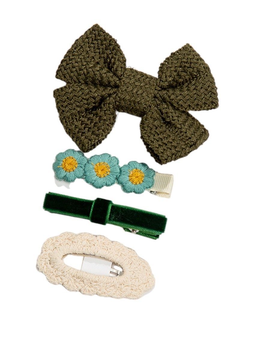 D' Daniela - Eira Ribbon Bow Clip Set - 4pcs - Olive Green