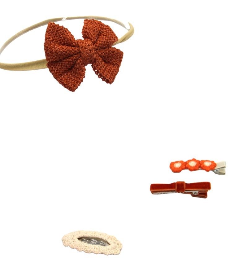 D' Daniela - Eira Ribbon, Bow, Clip And Ponytail Set - Dark Orange - 4 Pcs