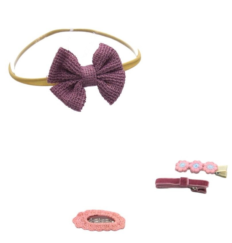 D' Daniela - Eira Ribbon, Bow, Clip And Ponytail Set - Purple - 4 Pcs