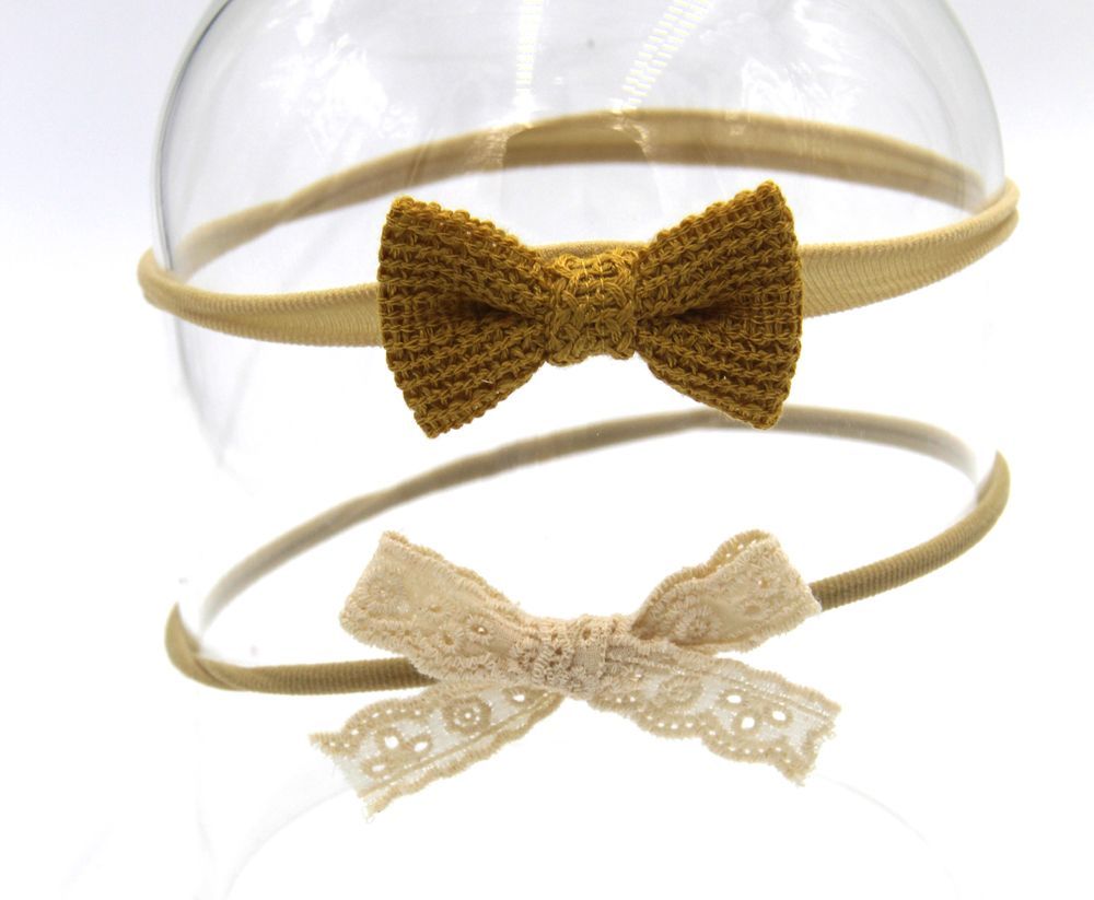 D' Daniela - Ria Ribbon Bow Clip Set With Ponytail - 4pcs - Yellow/White