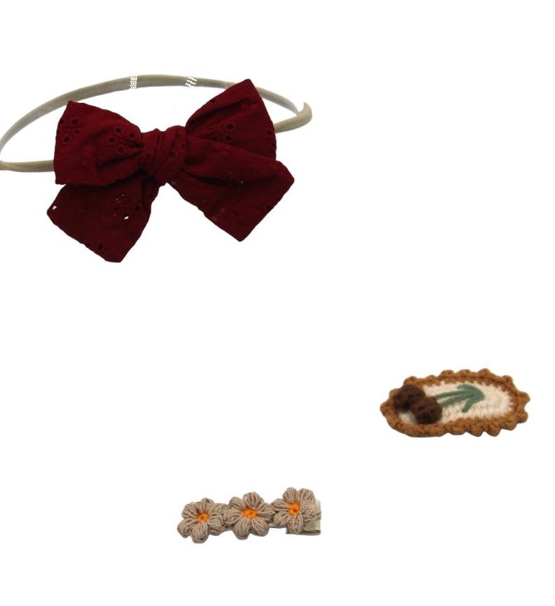 D' Daniela - Angela Ribbon, Bow And Clip Set - Burgundy - 3 Pcs