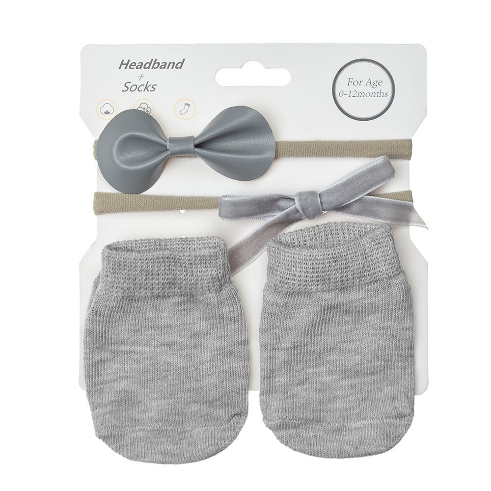 D' Daniela - Savannah Ribbon Bow Headband And Socks Set - Grey