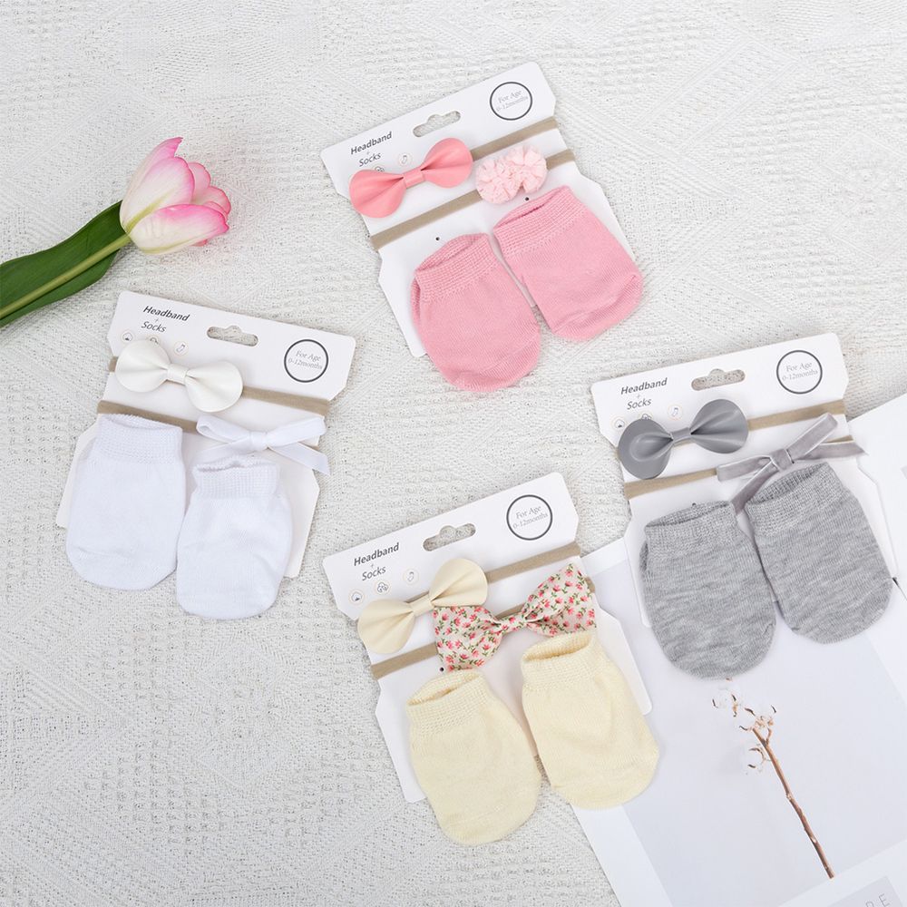 D' Daniela - Savannah Ribbon Bow Headband And Socks Set - Grey