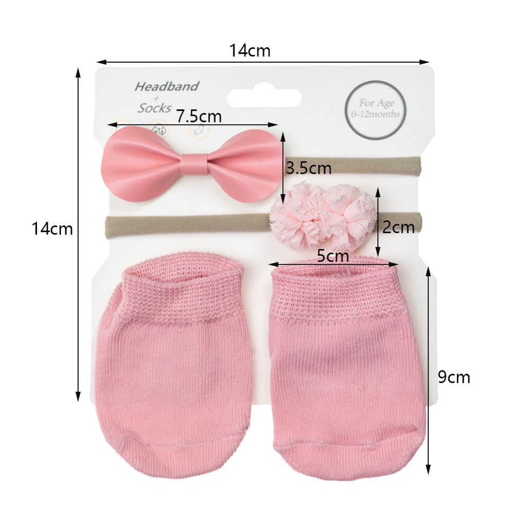 D' Daniela - Savannah Ribbon Bow Headband And Socks Set - Light Pink