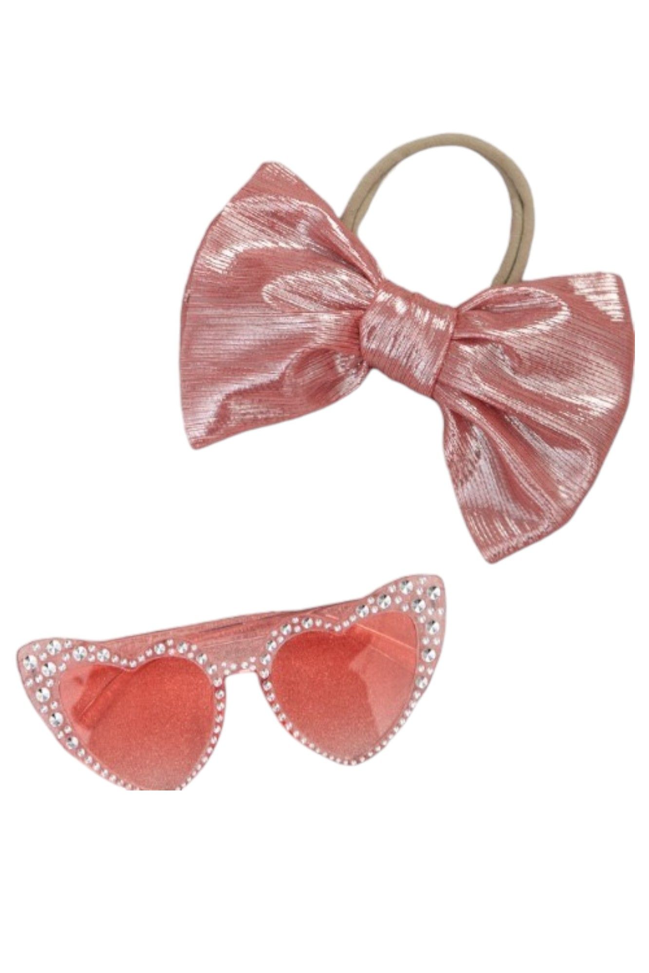 D' Daniela - Freya Glasses And Bow Barrette Clip Set - Pink