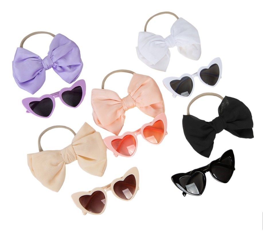 D' Daniela - Athena Glasses & Bow Barrette Ponytail Set - Baby Pink