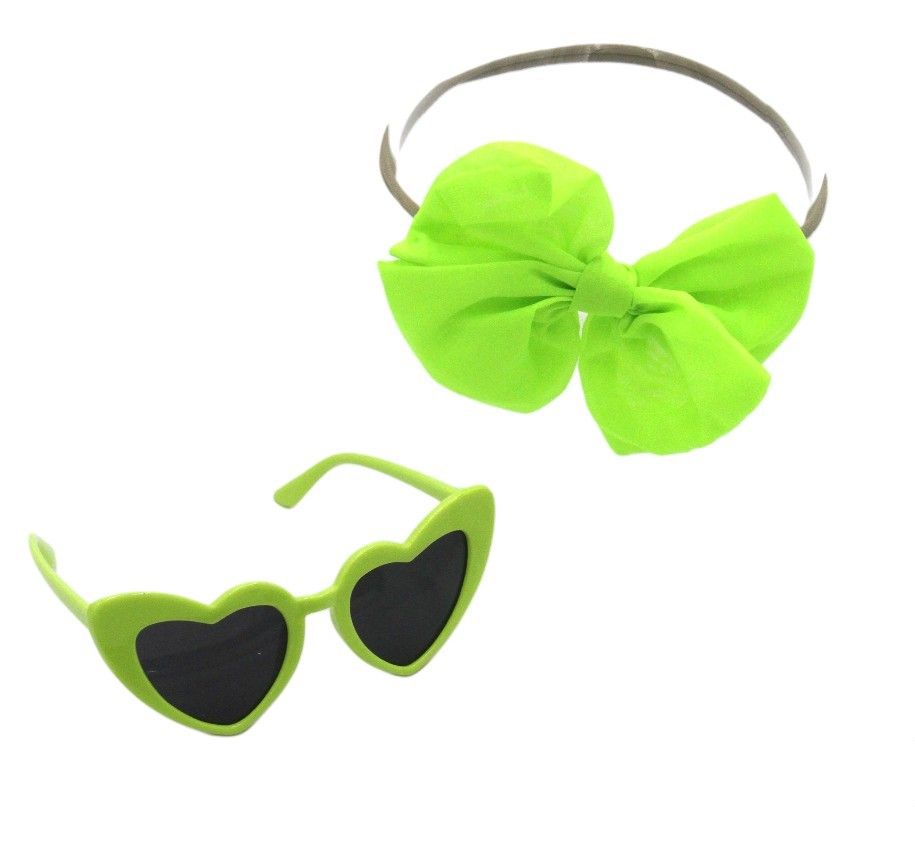 D' Daniela - Athena Glasses & Bow Barrette Ponytail Set - Neon Green