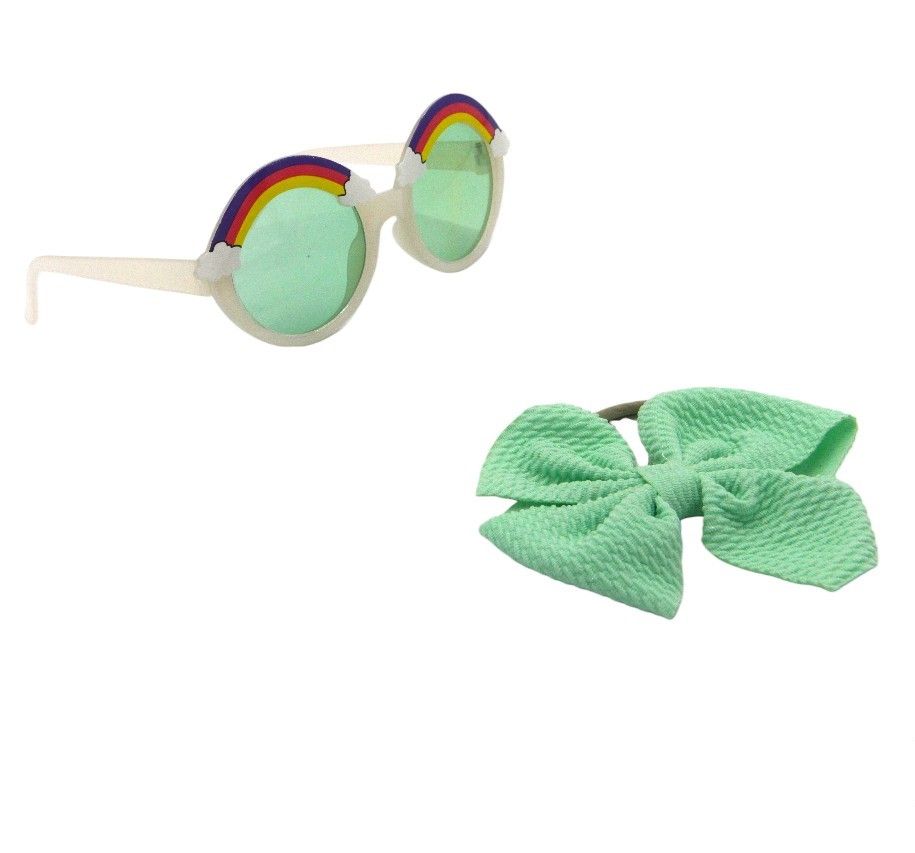 D' Daniela - Anaya Rainbow Glasses & Bow Barrette Ponytail Set - Light Green