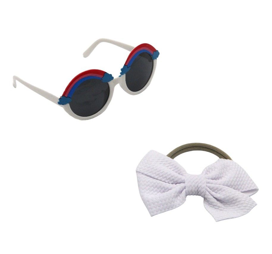 D' Daniela - Anaya Rainbow Glasses & Bow Barrette Ponytail Set - White