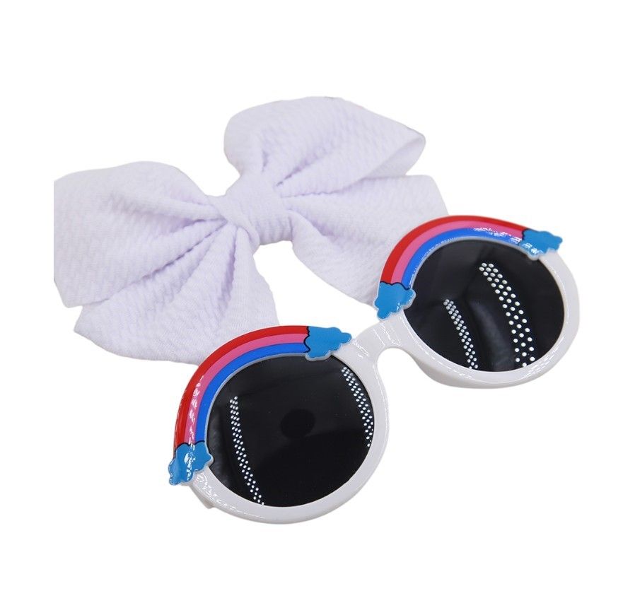 D' Daniela - Anaya Rainbow Glasses & Bow Barrette Ponytail Set - White