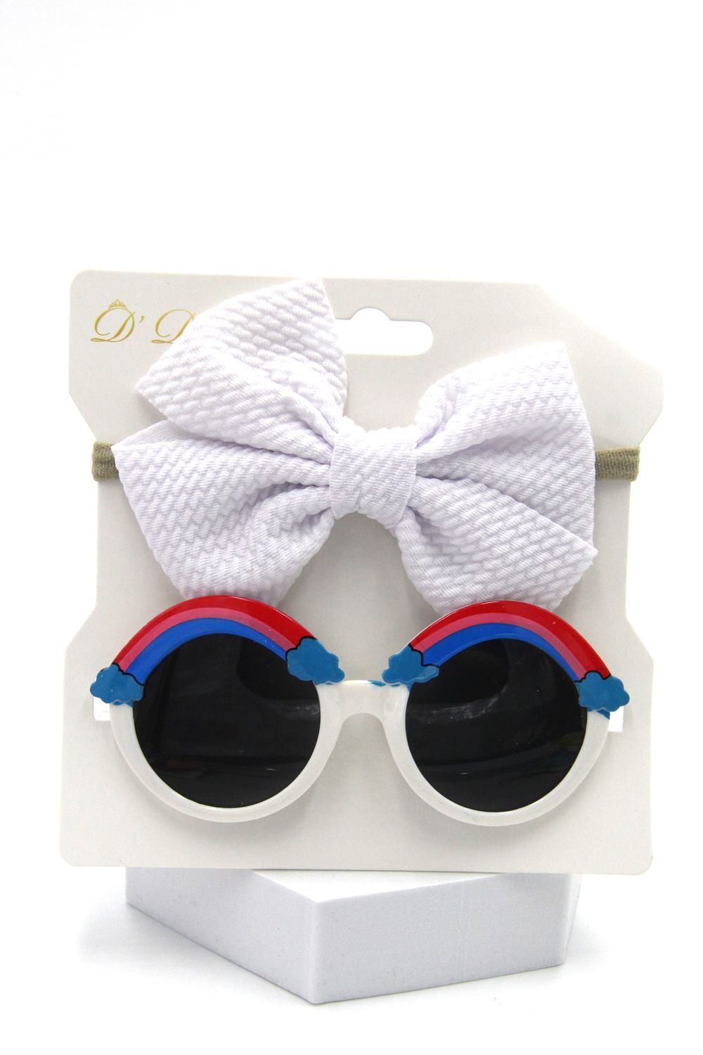 D' Daniela - Anaya Rainbow Glasses & Bow Barrette Ponytail Set - White