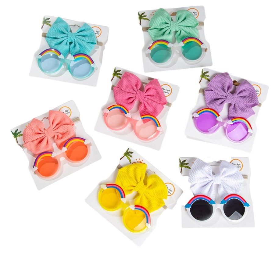 D' Daniela - Anaya Rainbow Glasses & Bow Barrette Ponytail Set - Pink