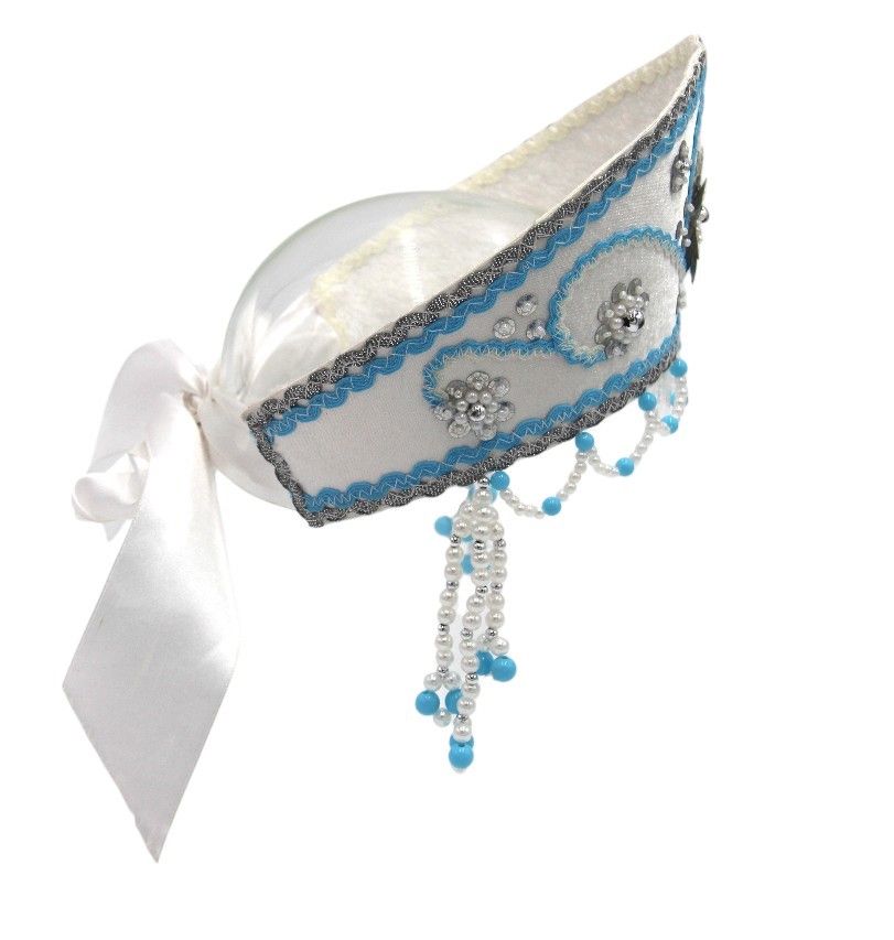 D' Daniela - Women's Traditional Headdress Kokoshnik - White With Blue Braid