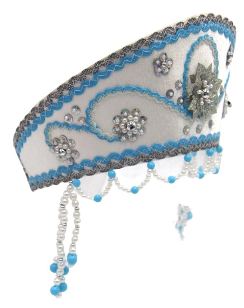 D' Daniela - Women's Traditional Headdress Kokoshnik - White With Blue Braid