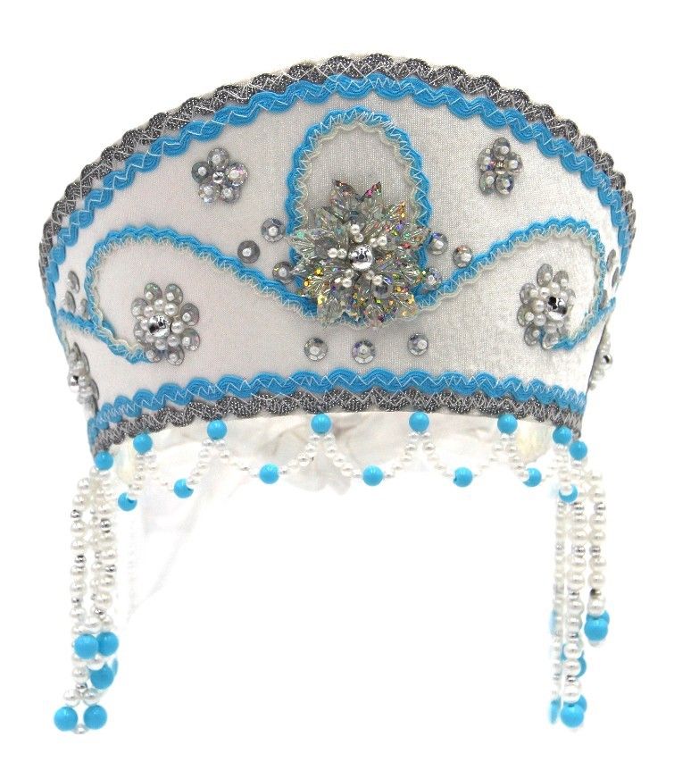 D' Daniela - Women's Traditional Headdress Kokoshnik - White With Blue Braid