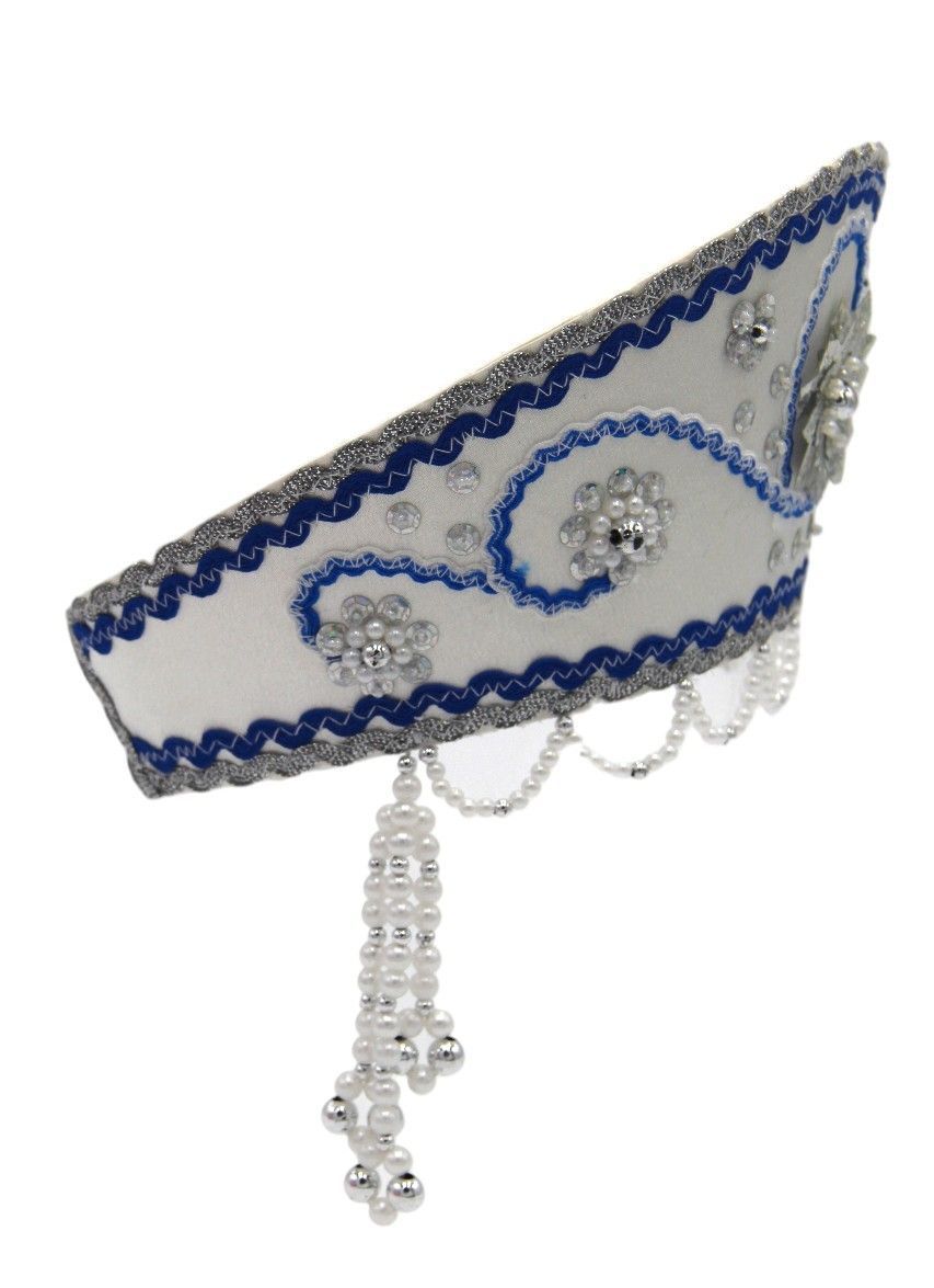 D' Daniela - Women's Traditional Headdress Kokoshnik - White With Navy Blue Braid