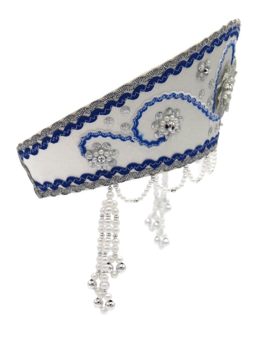 D' Daniela - Women's Traditional Headdress Kokoshnik - White With Navy Blue Braid