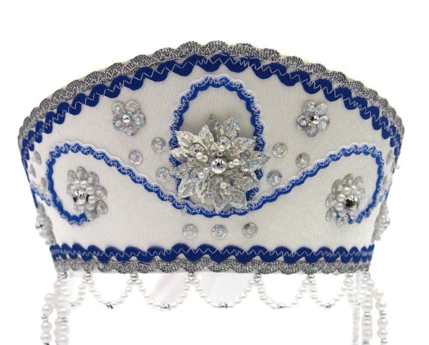 D' Daniela - Women's Traditional Headdress Kokoshnik - White With Navy Blue Braid