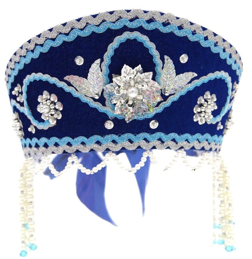 D' Daniela - Women's Traditional Headdress Kokoshnik - Blue With Yellow & Silver Beads