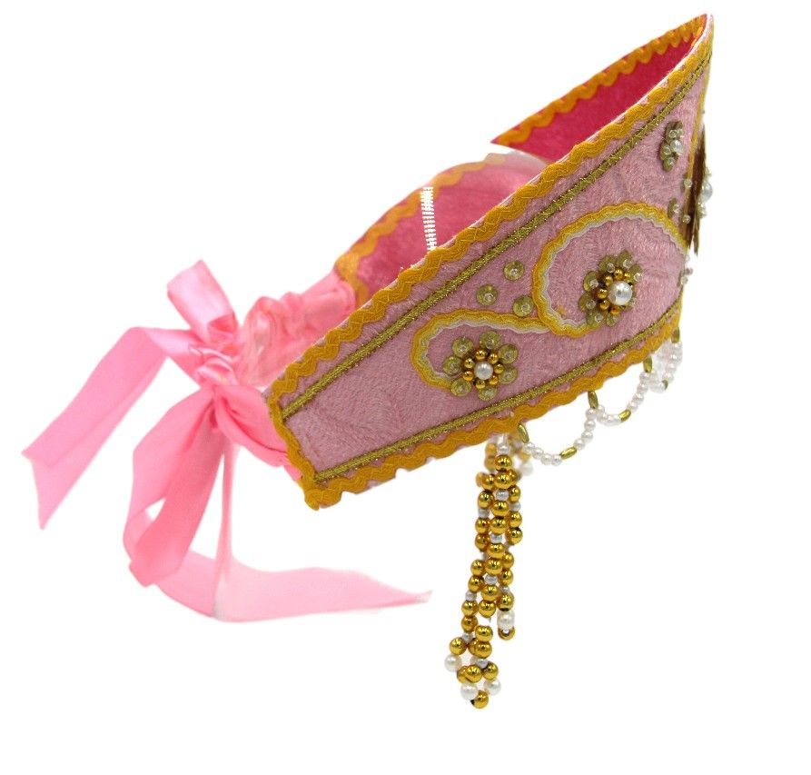 D' Daniela - Women's Traditional Headdress Kokoshnik - Light Pink With Gold Beads