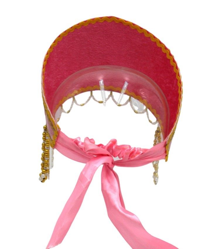 D' Daniela - Women's Traditional Headdress Kokoshnik - Light Pink With Gold Beads