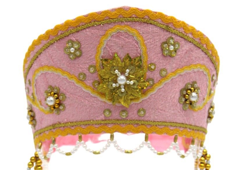 D' Daniela - Women's Traditional Headdress Kokoshnik - Light Pink With Gold Beads