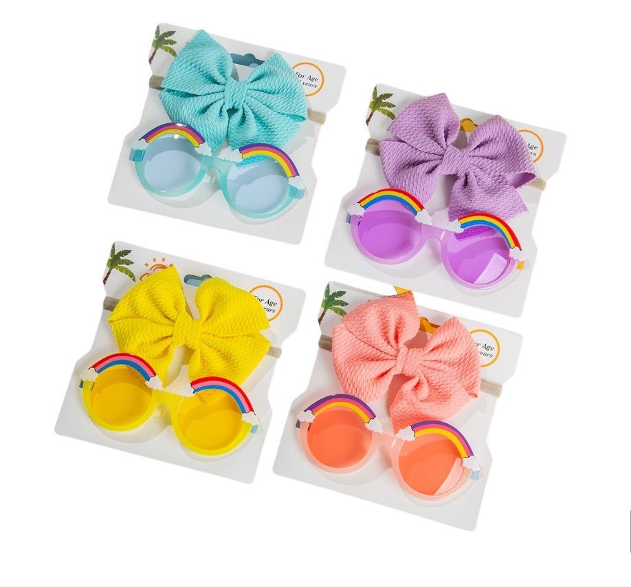 D' Daniela - Anaya Rainbow Glasses & Bow Barrette Ponytail Set - Purple