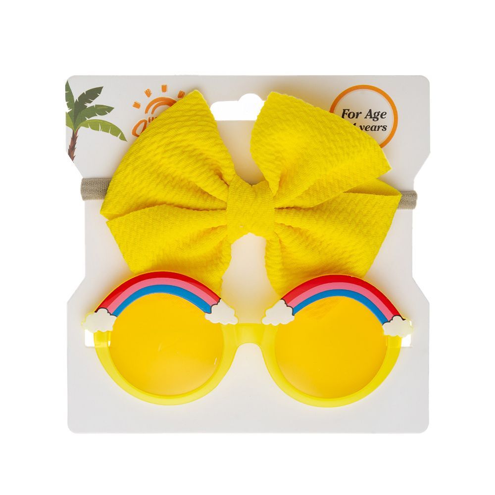 D' Daniela - Anaya Rainbow Glasses & Bow Barrette Ponytail Set - Bright Yellow