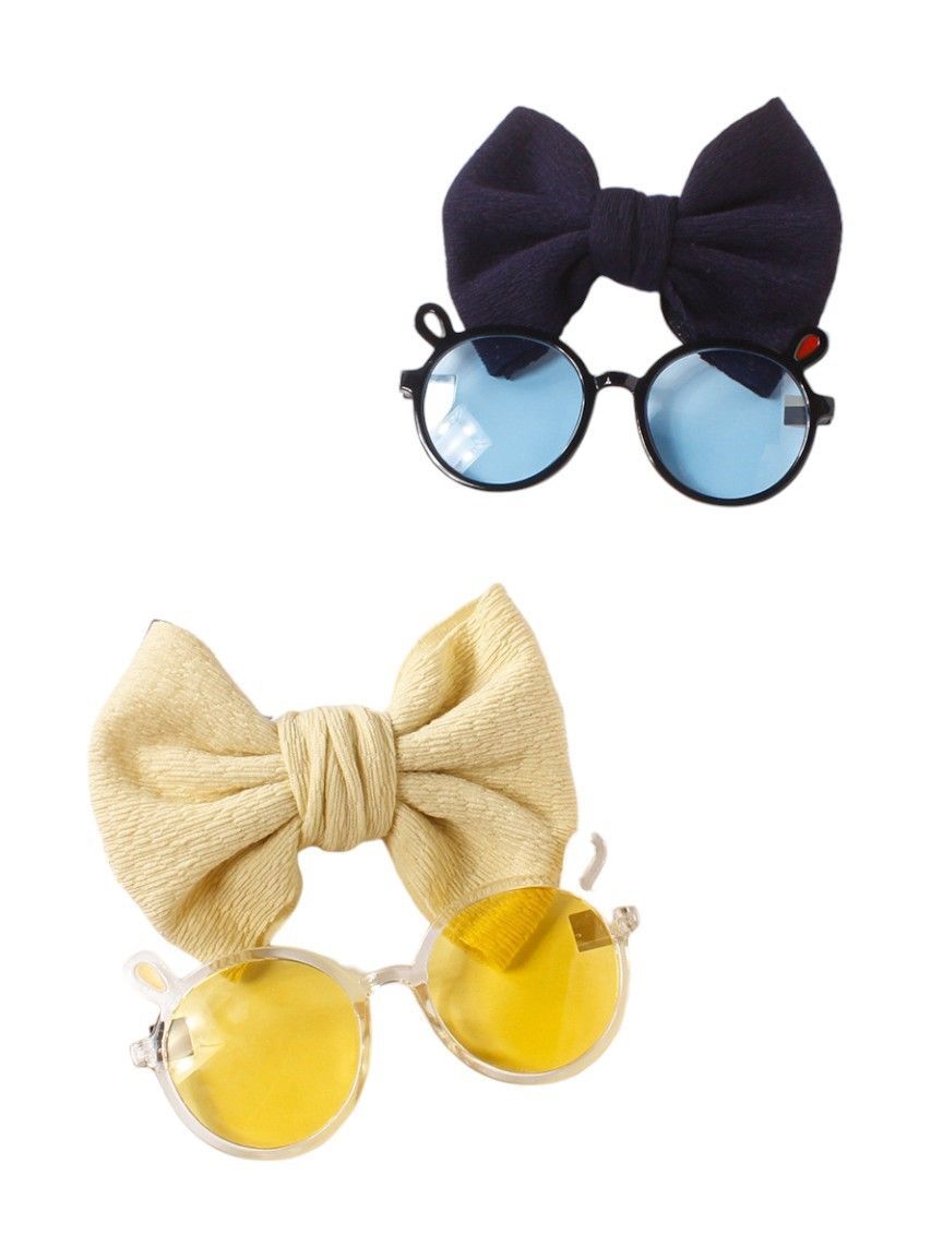 D' Daniela - Layla Glasses & Bow Barrette Ponytail Set - Yellow