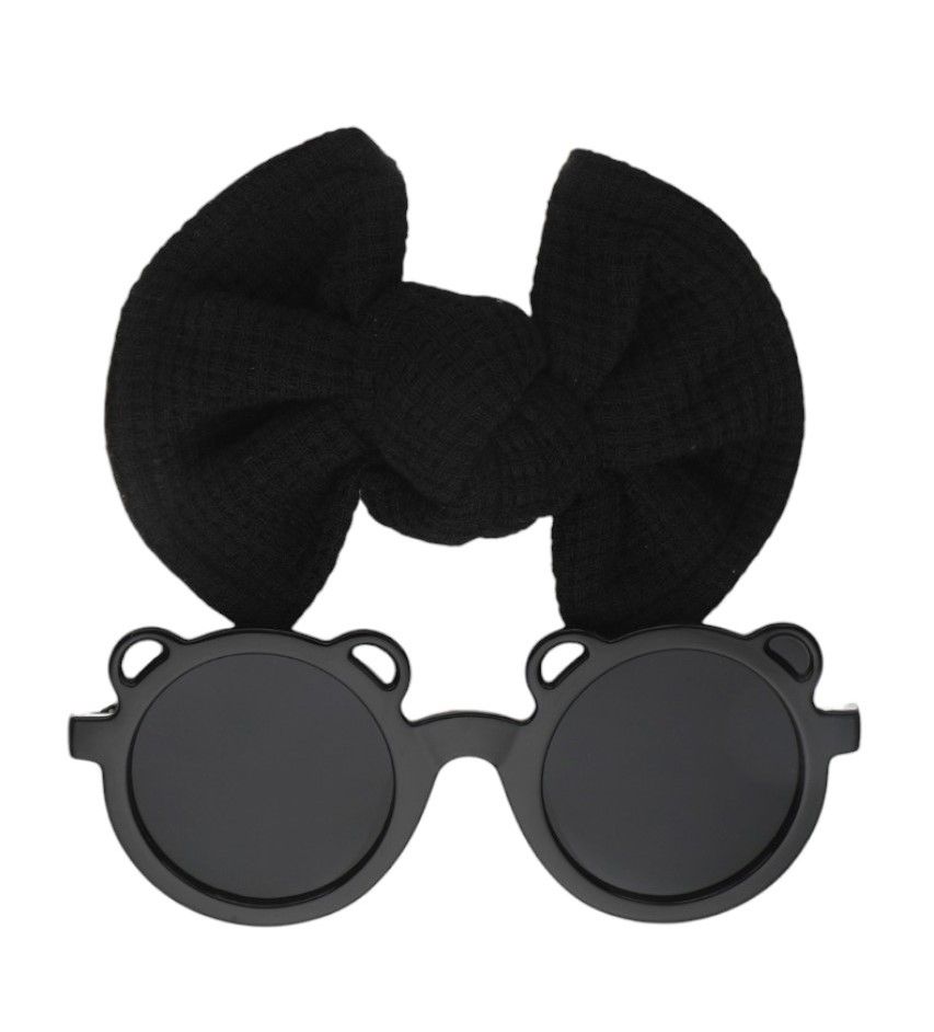 D' Daniela - Romina Glasses & Bow Barrette Ponytail Set - Black