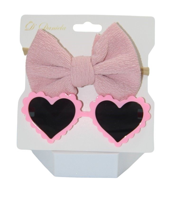 D' Daniela - Aisha Glasses & Bow Barrette Ponytail Set - Pink