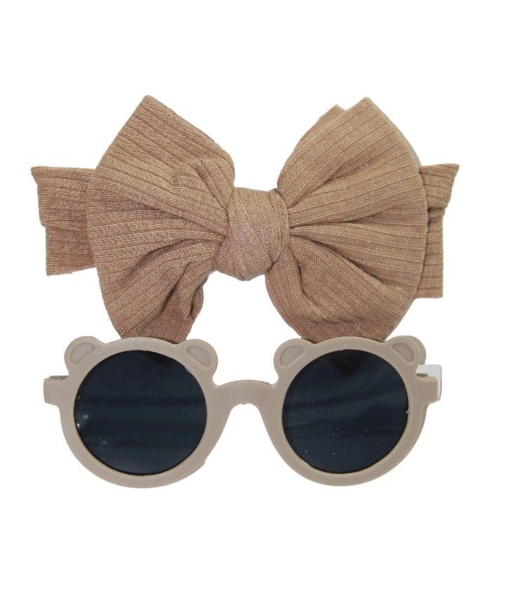 D' Daniela - Leila Glasses & Bow Barrette Ponytail Set - Brown