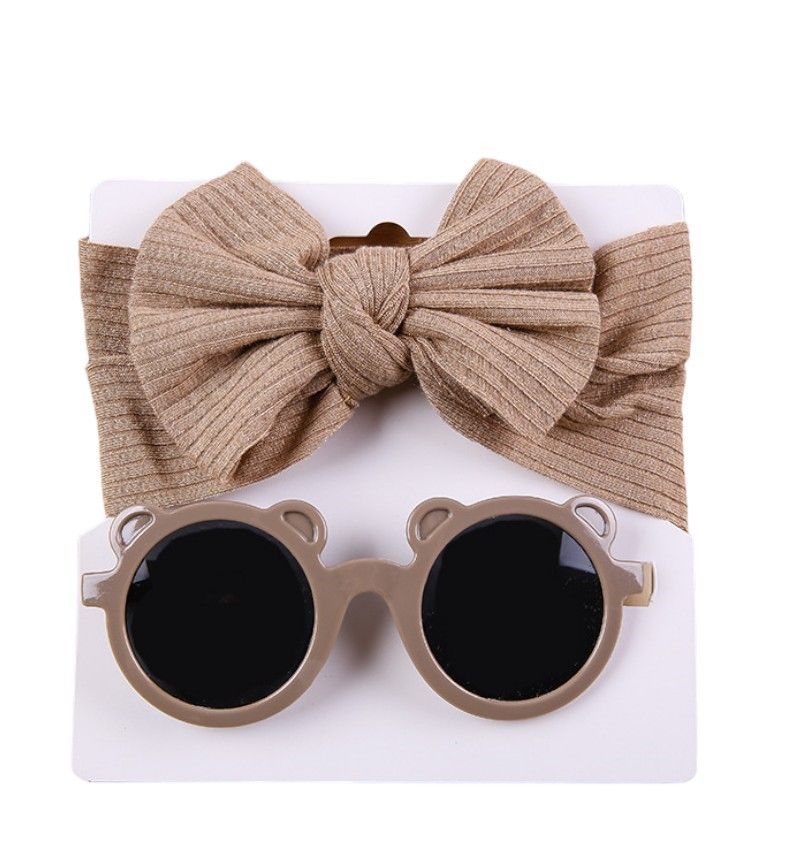 D' Daniela - Leila Glasses & Bow Barrette Ponytail Set - Brown