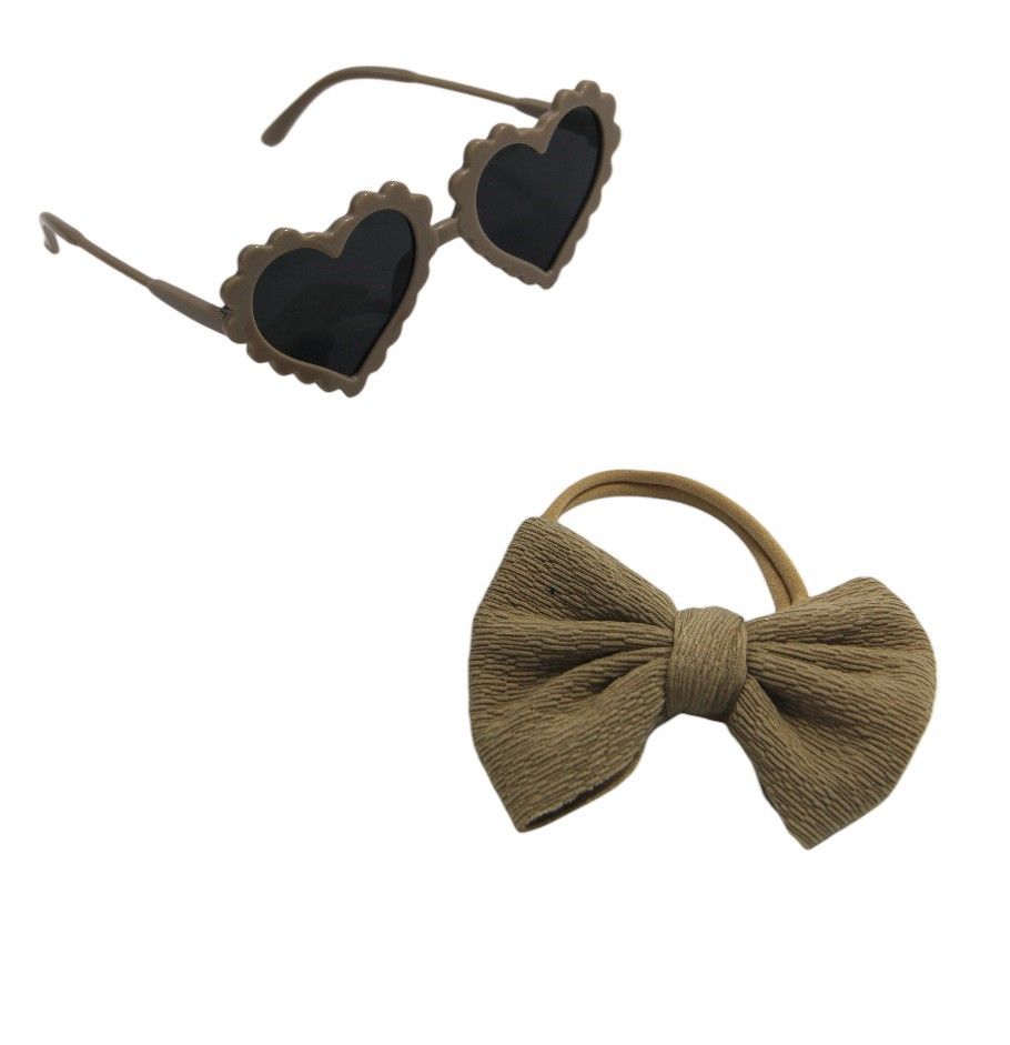 D' Daniela - Aisha Glasses & Bow Barrette Ponytail Set - Light Brown